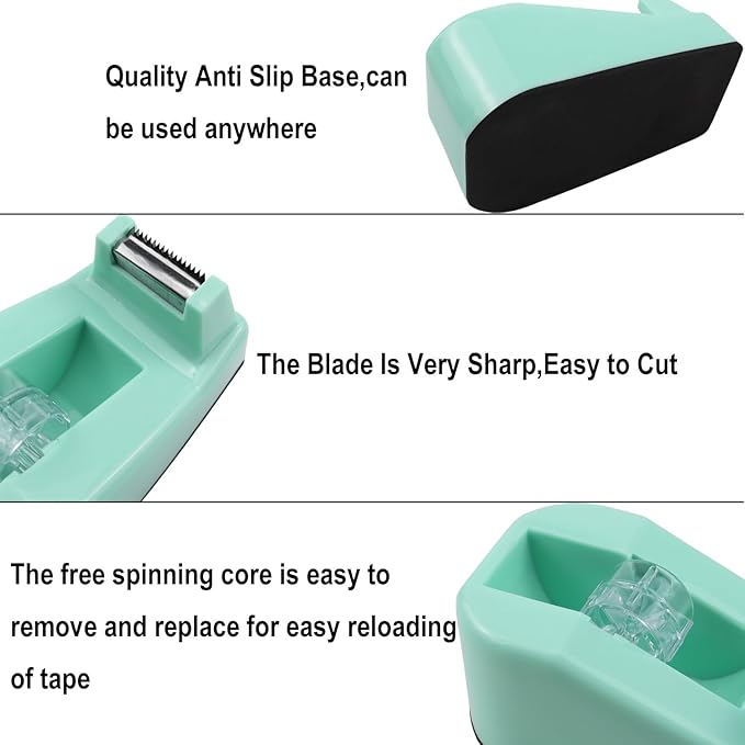 1Pcs Desktop Tape Dispenser,Adhesive Roll Holder with Weighted Nonskid Base,Office Tape Dispensers for School, Office and Home (Green)