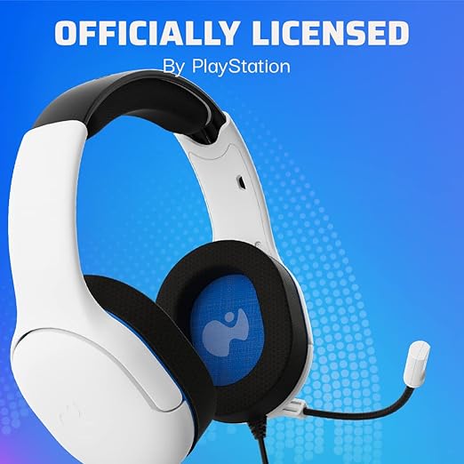 PDP AIRLITE Pro Wired Headset, Licensed Sony PlayStation 5, PlayStation 4, PS5/PS4/PS3/PC, Lightweight Durable Headphones, 3.5mm Audio Jack, Noise-canceling Flip-to-Mute Boom Mic, Frost White