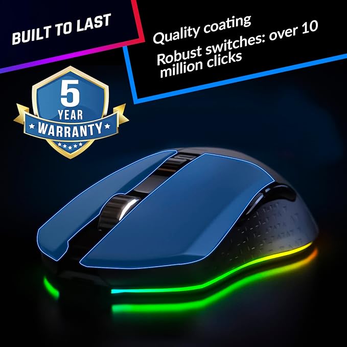 KLIM Blaze Rechargeable Wireless Gaming Mouse RGB Precision Sensor and Long-Lasting Battery - 7 Customizable Buttons - Up to 6000 DPI - Wired & Wireless Mouse for PC Mac & PS4 PS5 - Black