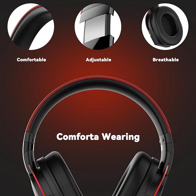 Gaming Headset with Microphone for Pc, Xbox One Series X/s, Ps4, Ps5, Switch, Stereo Wired Noise Cancelling Over-Ear Headphones with Mic, RGB, for Computer, Laptop, Mac, Nintendo (Black Red)