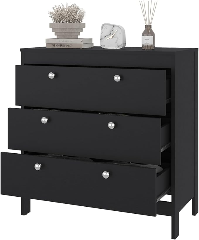 Wenge 3-Drawer Chest with Functional Storage Three spacious drawers provide efficient organization for clothing and personal items, maintaining a clean and modern visual appeal Smooth drawer functio
