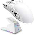 MAMBASNAKE ATTACK SHARK X1 Wireless Gaming Mouse with RGB Charging Dock,PAW3395 PRO Sensor 40K DPI,1KHz Polling Rate 53g Superlight Tri-Mode Computer Mice,5 Programmable Buttons for WIN/MAC-White&Tape