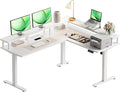 AODK Electric L Shaped Standing Desk, 59 Inch Height Adjustable Stand Up Desk with Power Outlets ＆ Full Monitor Stand, Reversible Corner Desk for Home Office ＆ Computer Workstation, White