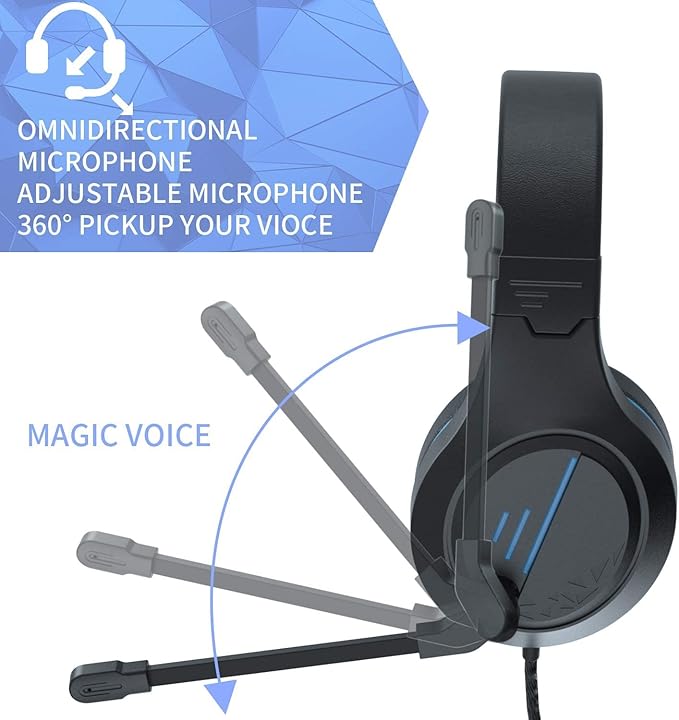 Anivia MH601 Blue Headphones with Microphone Wired Headset with Active Noise Canceling Microphone, 3.5mm Audio Jack Stereo Headphone (Game/Work/School)