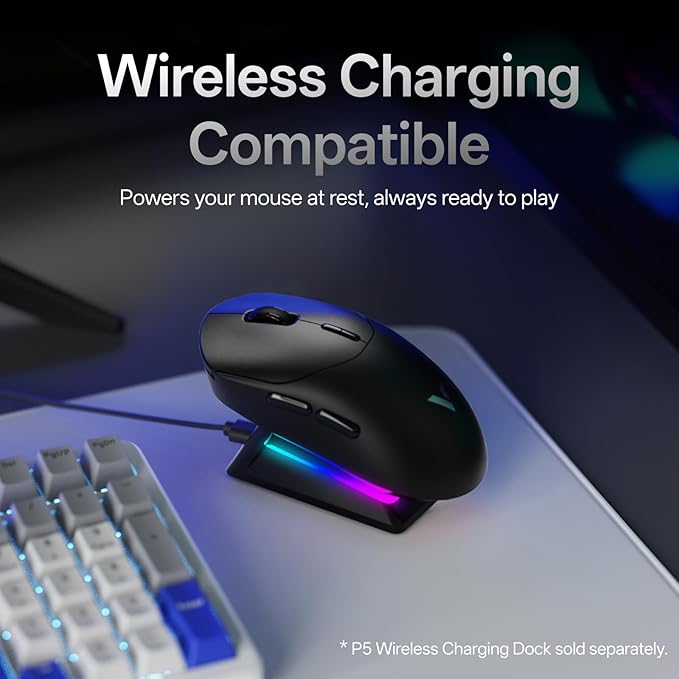 Rapoo VT2 Wireless Gaming Mouse, True 8K Wireless Polling Rate, 53g Lightweight, Up to 750 Hr Battery, Nordic nRF54L15 MCU, 100-Million Mechanical Switch, 10 Programmable Buttons, Macro Enabled