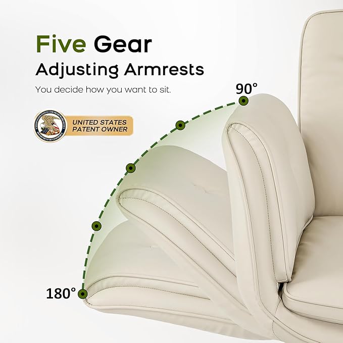 amseatec Criss Cross Chair with Armrests & Wheels, PU Leather Vanity Chair, Comfortable Adjustable Swivel Computer Office Desk Chairs for Home, Make Up, Bed Room (Cream)
