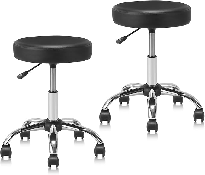 KLASIKA Round Rolling Stool with Wheels Adjustable Height Swivel Multi-Purpose Heavy Duty Wide Seat Drafting Stool for Office Laboratory Salon Massage Spa Medical Doctor Clinic Tattoo Beauty, 2 Pack