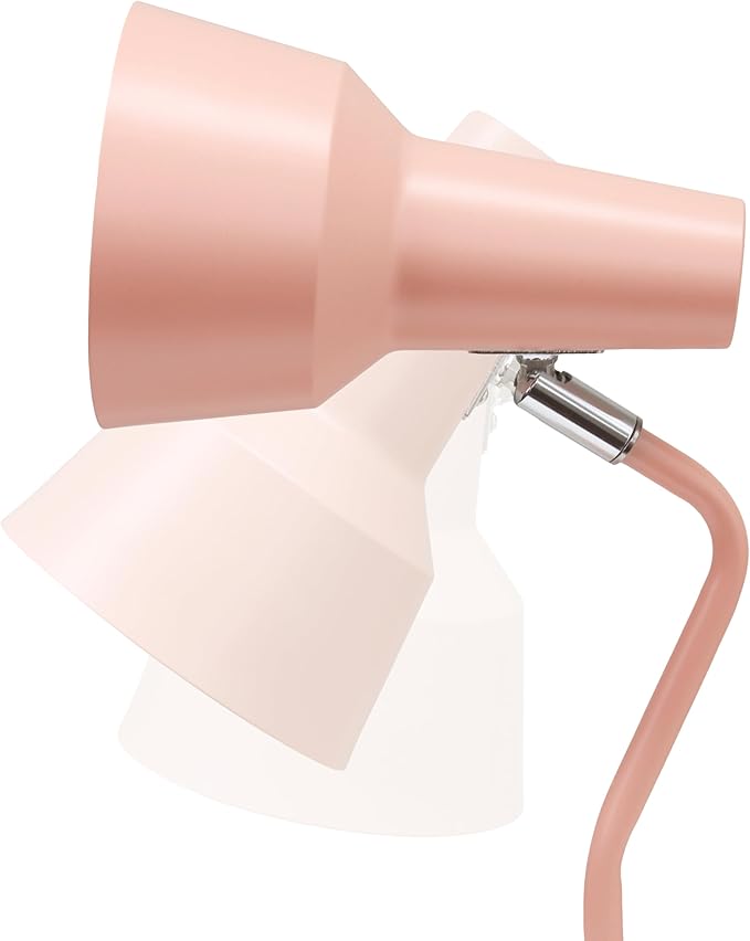 Simple Designs LD1072-BPK 15.2" Sleek Essentials Metal Cone Shade Desk Lamp with Adjustable Shade and Dual USB Ports, for Office, Desk, Nightstand, Dorm, Pink