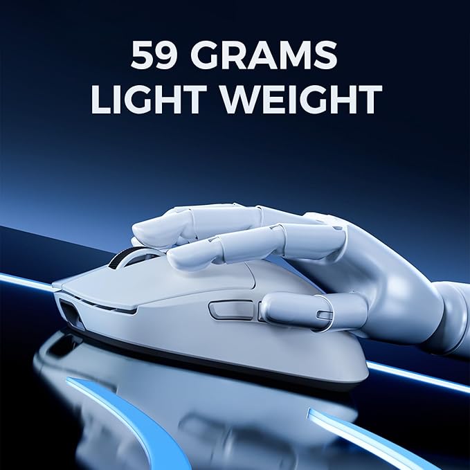 MCHOSE A5 ProMax Wireless Gaming Mouse, Symmetrical Design, 59 Grams, 1K Polling Rate, PAW3395 26K DPI Optical Sensor, 130 Hour Battery Life, Tri-Mode Connectivity - White