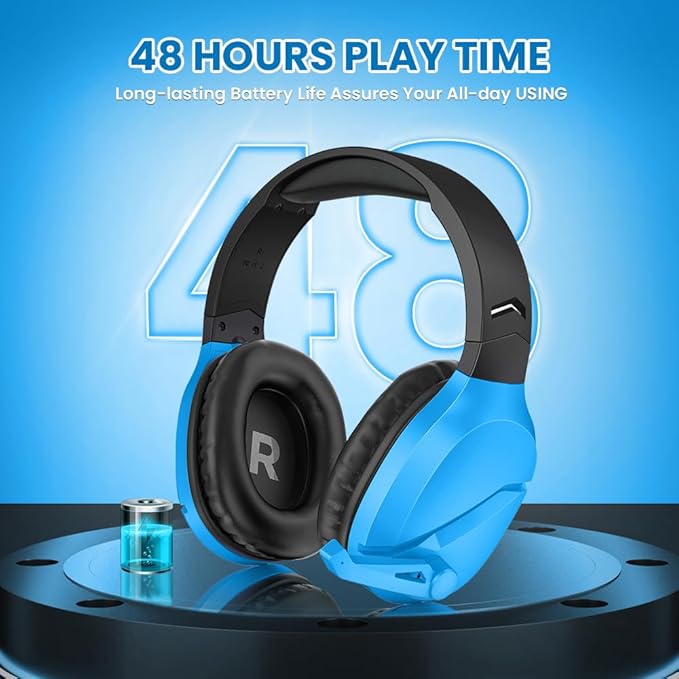 WolfLawS Wireless Gaming Headset with Noise Canceling Microphone for PS5, PC, PS4, 2.4G/Bluetooth Gaming Headphones with USB and Type-c Connector, Wired Mode for Controller - Blue