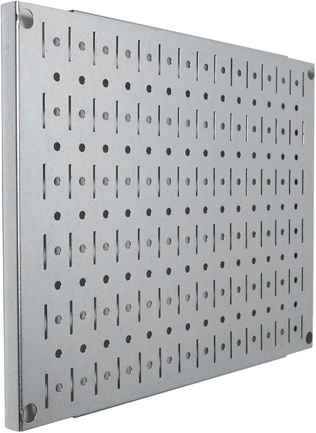 Wall Control Pegboard Wall Organizer Tiles Modular Galvanized Steel Pegboard Tiling Set - Four 12-Inch Tall x 16-Inch Wide Peg Board Panel Wall Storage Tiles - Easy to Install (Metallic)