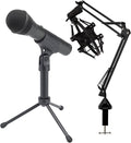 SAMSON Q2U Handheld Dynamic XLR/USB Microphone Bundle with Desktop Boom Arm Stand, Shock Mount, and Pop Filter (4 Items)