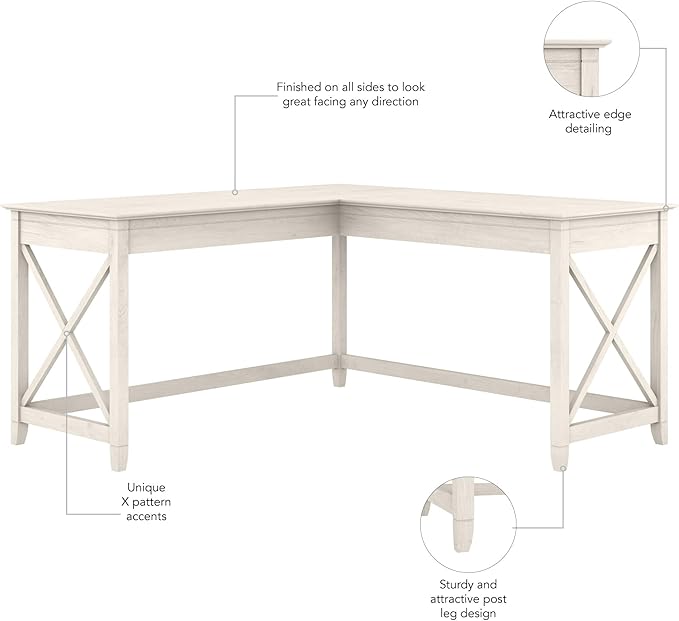Bush Home Key West 60W Modern Farmhouse L Shaped Desk in Linen White Oak, 60-Inch Corner Computer Table for Home Office Workspace