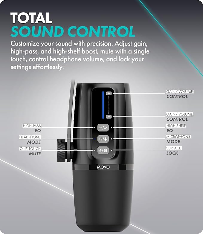 Movo UM6 Dynamic Podcast Microphone with Built-in GainCast Preamp - XLR and USB C Outputs - Studio Mic for Gaming, Podcasting, Streaming, Vocals, Computers, and Content Creation