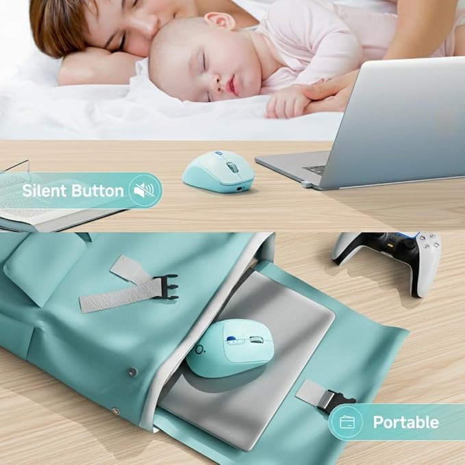 SEUNKWANG EWEADN Q5 Wireless Mouse, Bluetooth & 2.4G Quiet Computer Mouses with Battery Level Display, 1600 DPI, Ergonomic Office Mouse, 6 Button Portable Cute Computer Mouse for Laptop/PC/Mac - Blue