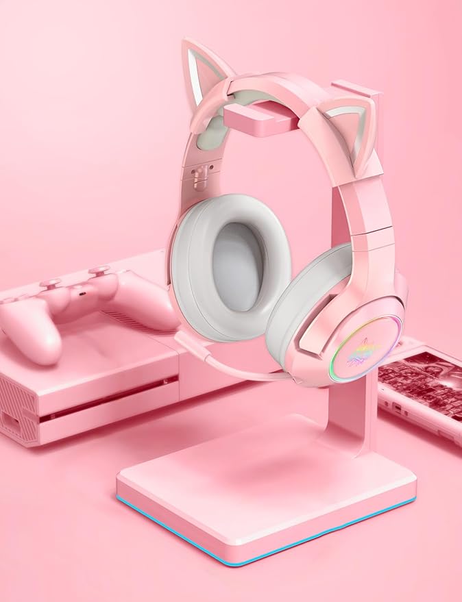 Pink Cat Ears for Headphone, Silicone Cute Kitty Ears Attachment, Lovely Detachable Accessories Fit for Gaming Headset, Lightweight & Durable