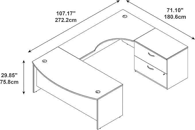 Bush Business Furniture Series C 72W Bowfront RH U-Station with 2-Drawer Lateral File