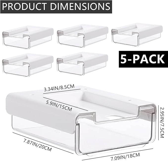 RHBLME 5 Pack Under Desk Drawer, Under Shelf Drawers Slide Out Self-Adhesive Standing Desk Drawer Attachment, Plastic Workspace Organizers for Office Home School