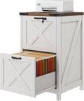 Vabches Vertical File Cabinet with 2 Drawers, Wooden Farmhouse Filing Cabinet for Letter/A4 Size Hanging Files, Under Desk Printer Stand with Storage for Home Office, White and Lock