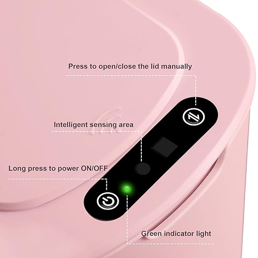 Cesun Motion Sensor Trash Can, 5 Gallon Automatic Bathroom Garbage Can with Lid, Touchless Smart Plastic Slim Wastebasket for Bathroom, Office, rv, Bedroom, Living Room, Pink