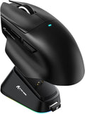 ATTACK SHARK V6 Wireless Gaming Mouse with RGB Charging Dock, 25K DPI PAW3311 Sensor, 1K Polling Tri-Mode PC Mice,500mAh Battery Cloud-Based AI Driver for Win/Mac,Black
