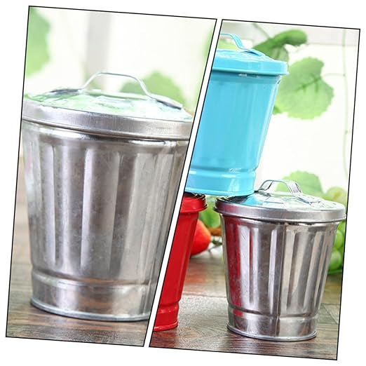 Happyyami Slim Trash Can Mini Desktop Waste Bin Cute Adorable Desk Storage Jar Lid for Office Pencil Cup Flower Bucket