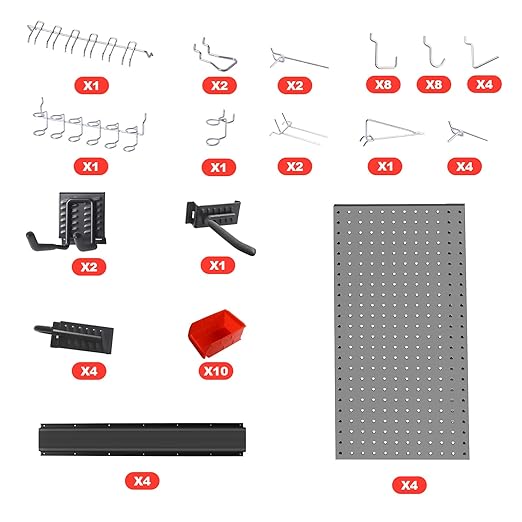 Peg Board Wall Organizer, Metal Pegboard Organizer Kit, 4 Metal Pegboard Panels(12"x24") with 64 Accessories, Wall Mount Large Peg Board Kit with Hooks, Bins for Garage, Workbench, Home