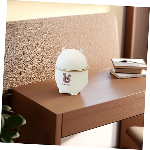 ARTIBETTER Cute Cartoon Desktop Trash Can with Lid Small White Waste Bin for Office Kitchen and Bathroom Compact Slim Trash Can Easy to Use Suitable for Home and Office