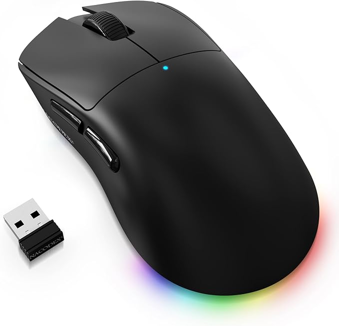 AJAZZ NJ08 Wireless Gaming Mouse 70g Lightweight, 12800 DPI, RGB Strip, 3-Mode Connection 2.4GHz/BT/Wired, 1000Hz Polling Rate, Ergonomic Right-Handed Design for PC, Mac, Windows, Laptop(Black)