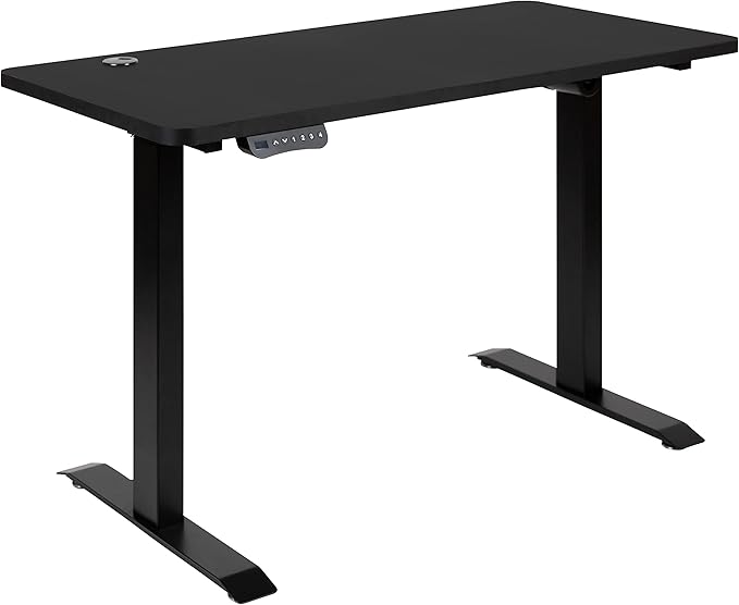 Flash Furniture Park 48" Wide Black Electric Height Adjustable Standing Desk with Designer Armless White Ribbed Swivel Task Office Chair
