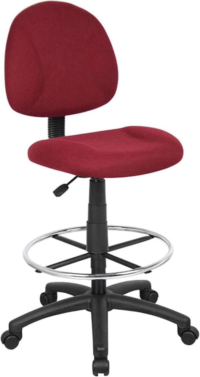 Benzara Jea Drafting Stool Chair, Burgundy Red Tweed, Contoured Back and Footring