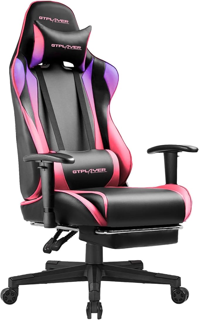 GTPLAYER Gaming Chair with Footrest, Ergonomic Computer Game Desk Chair, Reclining Gaming Chair Seat Height Adjustment, Swivel Rocker with Headrest and Lumbar (Colorful)