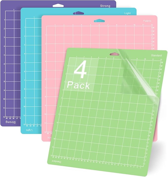 Gwybkq Cutting Mats 12x12 4 Pack, Compatible With Cricut Explore One/Air/Air 2/Maker 3/Maker Replacement Accessories (Standard,Light,Strong,Fabric) for Supply
