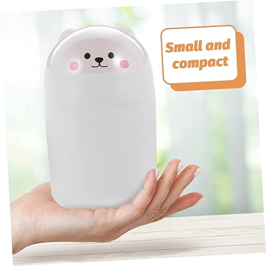 Cabilock 1pc Cute Bear Desktop Trash Can Mini Waste Bin Lid for Home Office Compact Garbage Container for Bedroom for Small Spaces White