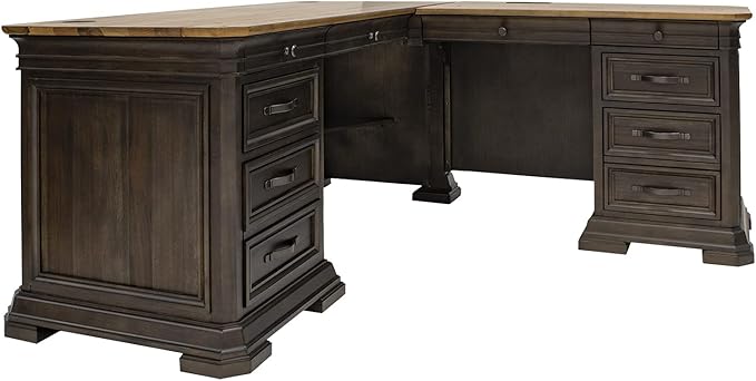 Martin Furniture IMSA684R-KIT Executve L-Desk & Return with Solid Wood Plank Tops, Fully Assembled, Brown