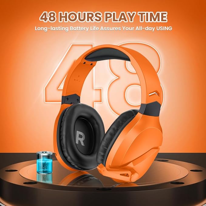 WolfLawS Wireless Gaming Headset with Noise Canceling Microphone for PS5, PC, PS4, 2.4G/Bluetooth Gaming Headphones with USB and Type-c Connector, Wired Mode for Controller - Orange