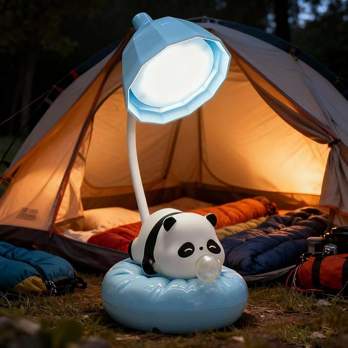 Cute Panda Night Light, Rechargeable Bedside Lamp, 3-Level Touch Control Adjustable, LED Desk Lamp with USB for Bedroom Study Room, Boys Girls Gift (Blue)