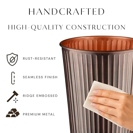Monarch Abode Ridge Embossed Metal Desk Wastebasket – Antique Copper
