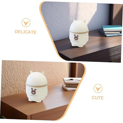 ARTIBETTER Cute Cartoon Desktop Trash Can with Lid Small White Waste Bin for Office Kitchen and Bathroom Compact Slim Trash Can Easy to Use Suitable for Home and Office