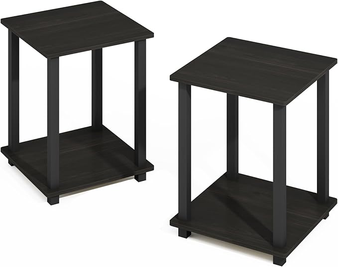 Furinno Turn-N-Tube 2-Pack Book Shelf, 2-Tier Bookshelf with Open Shelf, Toolless Stackable Bookcase, 15.6 x 15.6 x 19.6, for Home Office, Living Room, Bedroom, Espresso/Black