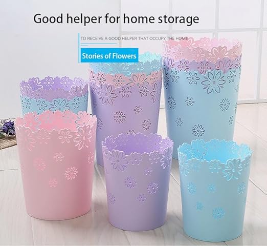 Wastebasket, Hollow Flower Shape Plastic Lidless Wastepaper Baskets Trash Can (Blue, Mini)