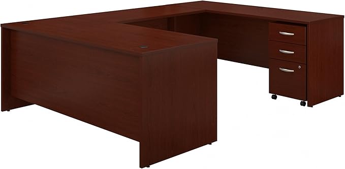 Bush Business Furniture Series C 72W x 30D U Shaped Desk with Mobile File Cabinet in Mahogany