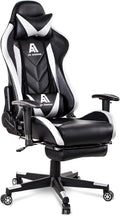 AA Products Gaming Chair High Back Ergonomic Computer Racing Chair Adjustable Office Chair with Footrest, Lumbar Support Swivel Chair - White