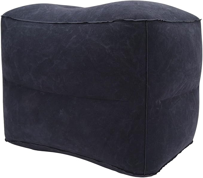 Foot Rest Pillow Inflatable Two Layer Single Air Valve PVC Flocking Portable Reducing Fatigue Airplane Foot Pillow for Office Home Travel (Dark Blue)