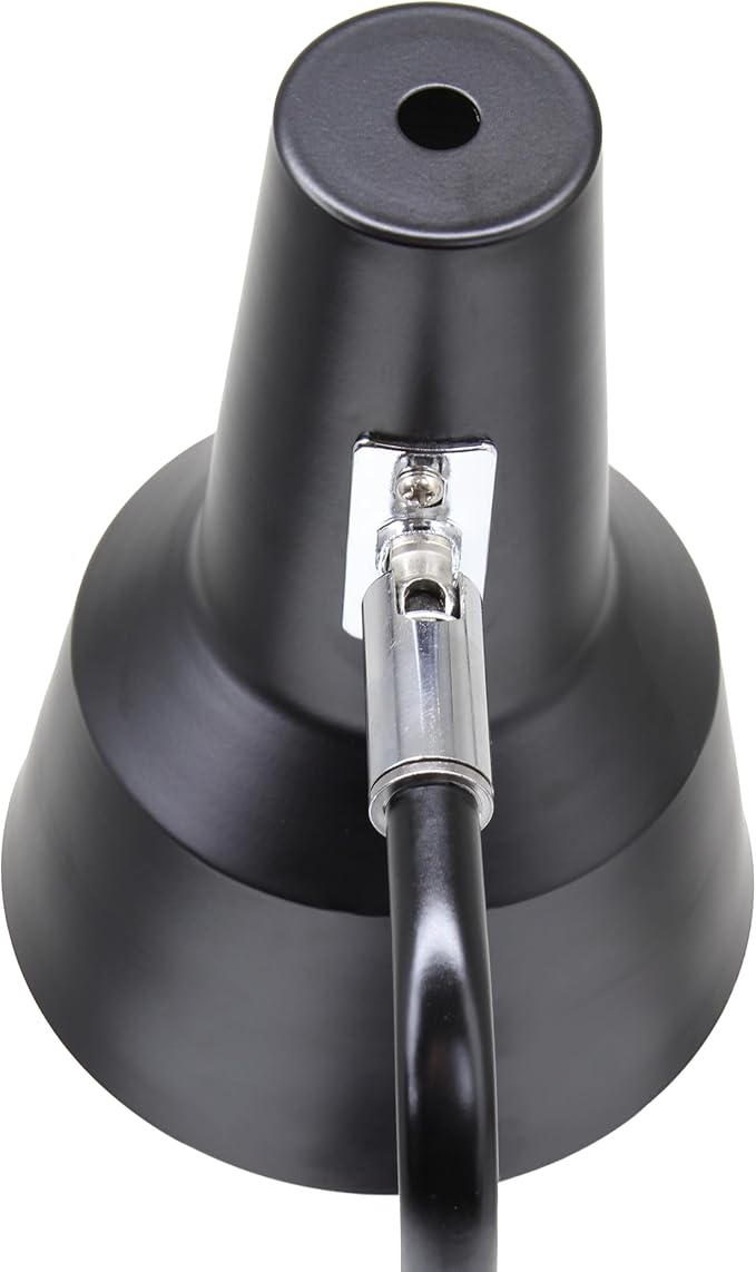 Simple Designs LD1072-BLK 15.2" Sleek Essentials Metal Cone Shade Desk Lamp with Adjustable Shade and Dual USB Ports, for Office, Desk, Nightstand, Dorm, Black