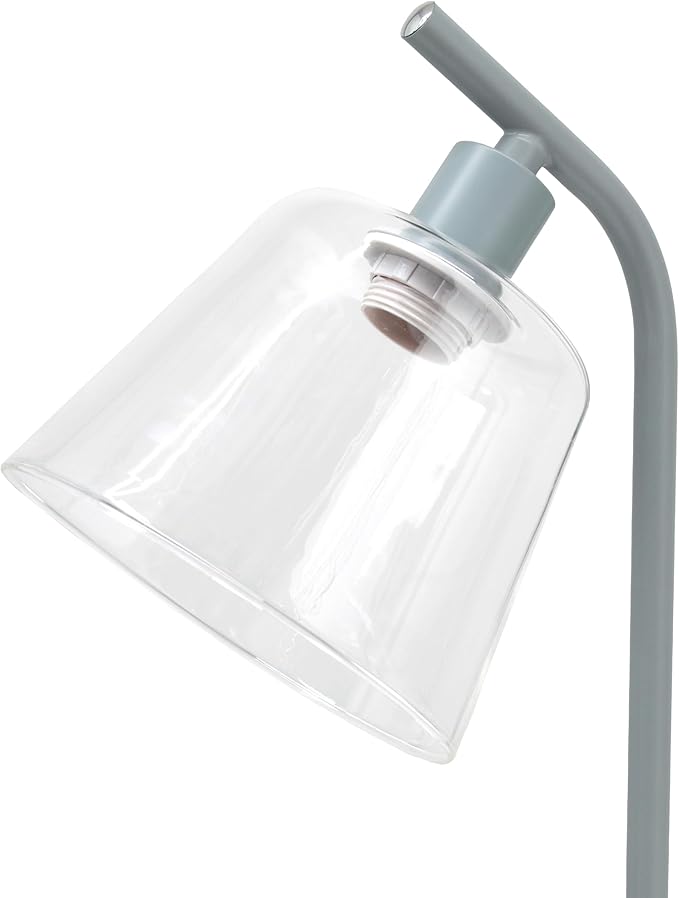 Simple Designs LD1074-GRY 15.75" Sleek Essentials Modern Industrial Metal Desk Lamp with Clear Glass Shade and Dual USB Ports, for Office, Desk, Nightstand, Dorm, Gray