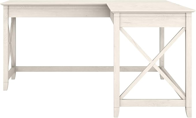 Bush Home Key West 60W Modern Farmhouse L Shaped Desk in Linen White Oak, 60-Inch Corner Computer Table for Home Office Workspace