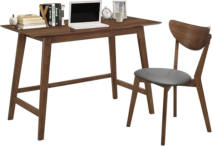 Walnut 2-Piece Writing Desk Set: Modern Home Office Desk & Chair Combo