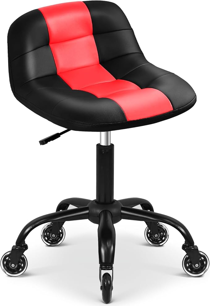 Rolling Shop Stool with Wheels, Rolling Stool with Back Support, 360° Swive Garage Chair, Height Adjustable Chair 330lb Heavy Duty for Spa Salon Massage Home Office Tattoo (Red)