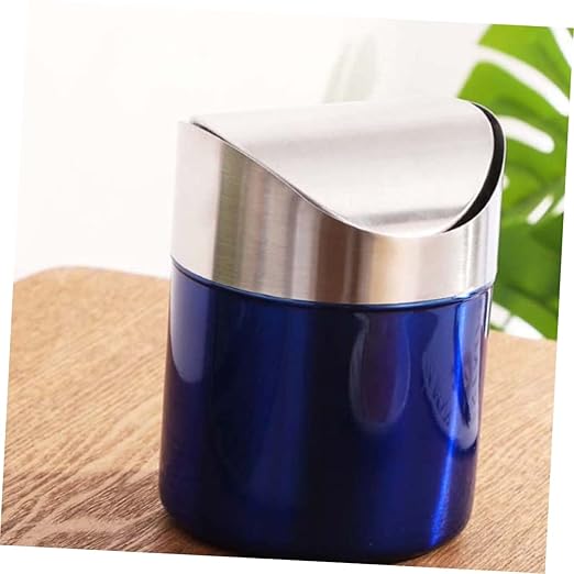 Happyyami Compact Stainless Steel Waste Can for Home Office Bathroom Small Blue Silver Trash Bin Design for Spaces